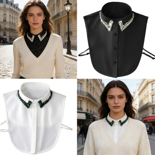 Mode polyester afneembare kraag voor blouses strass-Zwart 2