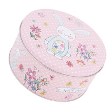 Boîte en métal à motif de lapin rose avec couvercle, conteneur