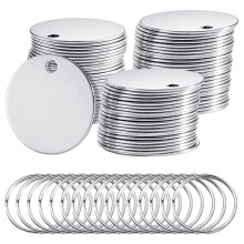 100 Pack Round Stamping Blanks Stainless Steel Blank Tags with Hole Blank Dog Tags Metal Polished Blank Tags