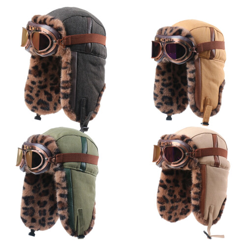 Adjustable Thermally Winter Hat With Leopard Print-Army Green 1