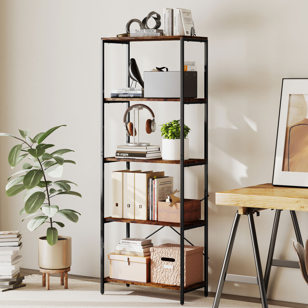 Homcom Industrial Bookshelf, Freestanding Bookcase, Rustic Brown And Black Black,Brown