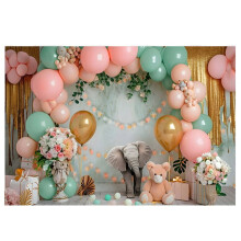 210X150cm Children's Forest Animal Birthday Background Cloth Party Balloon Photography Background Cloth Party Decor, F