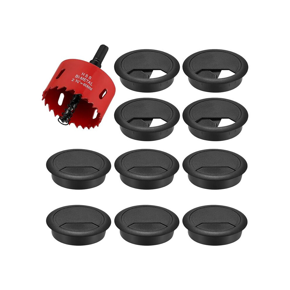 20-Pack Cable Grommet Desk, Cable Pass-Through, 60Mm Plastic Cable Cover With 1 X Hole Saw, Black Cable Outlet Round 6031732478694