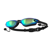Schwimmbrille mit Ohrstöpsel-Design, Wasserdicht, Beschlagfrei, UV-Beständig, Geeignet für Männer, Frauen und Jugendliche, Schwarz