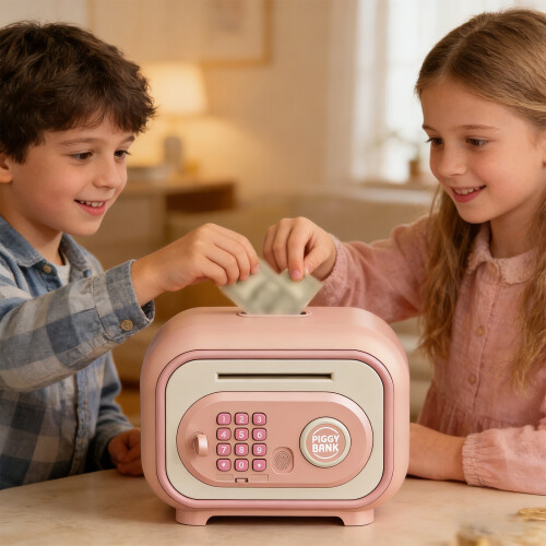 Electronic Money Box with Fingerprint Password Saving Box-Pink 2