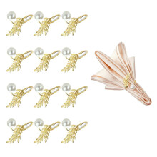 Golden Wheats Pearls Napkin Rings Elegant Table Decors Iron