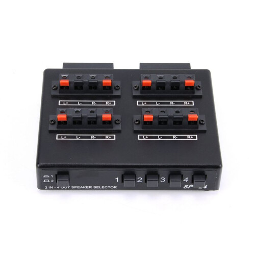 2X SP-24  2-in-4-OUT Stereo Audio Selector Amplifier Switcher Box Speaker Splitter