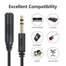 2piezas 1/4 TRS 6,35 mm Macho A 6,35 mm Hembra Cable de Extensión Estéreo Cable de Extensión de Auriculares Chapado en Oro 180 cm
