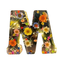 Letras Floral Luz Noturna CriativaFlor Seca LED Luzes Ambiente Letras de Resina Lâmpada Enfeites de Mesa de Festa Iluminação M