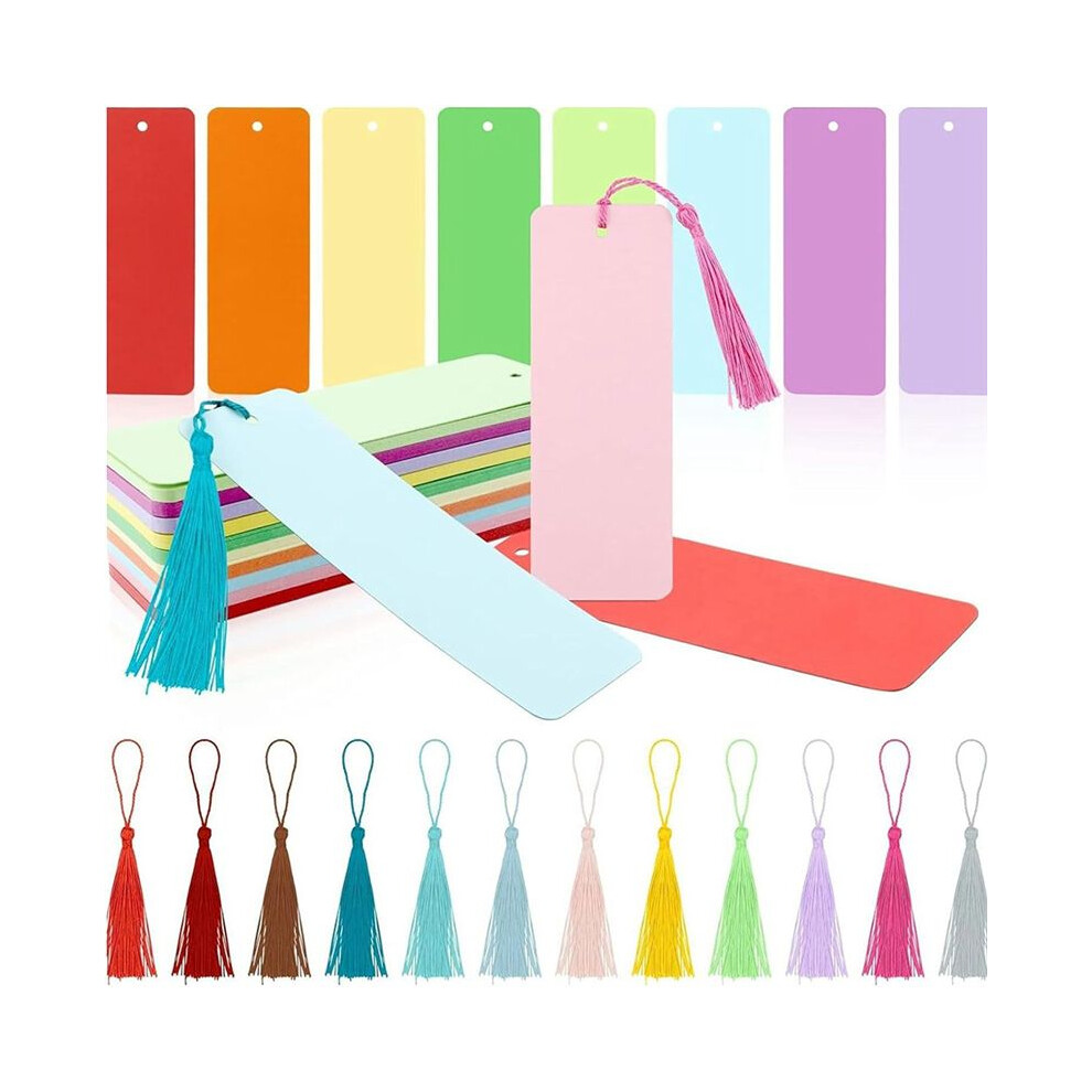 100Pcs Blank Paper Bookmarks Rectangle Book Marks Hanging Label With Colorful Tassels For Diy Project 6031409485864