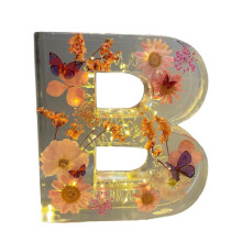Brev Blommor Nattljus Kreativt Torkad Blomma LED Ambient Lights Harts Bokstäver Lampa Festbord Ornament Belysning B
