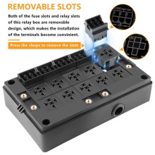 12V Automotive Fuse Relay Box Universal Block for Car, Truck - 10 Slot Style Relay Holder, 15 Slot ATC/ATO Fuse Holder
