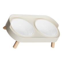 Spill Proof Guard Elevated Cats Dog Feeder Bowls Set With-White