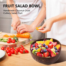 7PCS 12-15cm Coconut Bowl Handmade Coconut Shell Tableware Wood Spoon Dessert Salad Fruit Mixing Bowl Rice Ramen Bowl