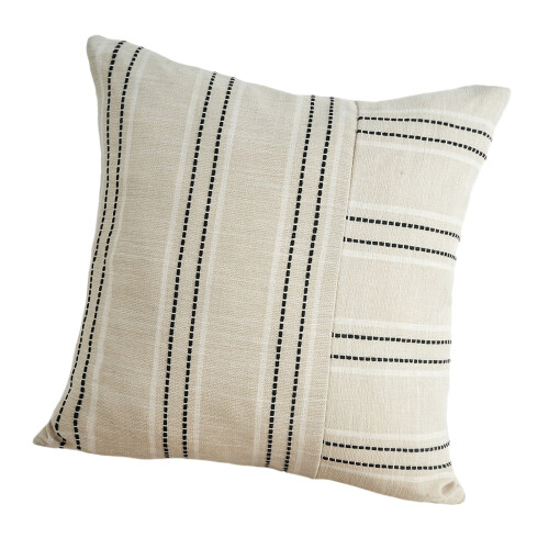 Kussensloop polyester katoen beige met-Zwarte lijnen