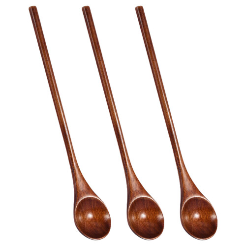 3Pcs Practical Wooden Long Spoons Teas Mixing Spoons For