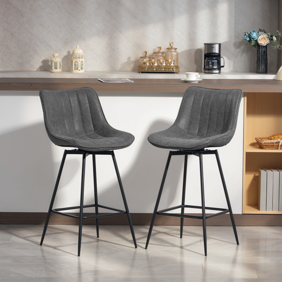 Homcom Swivel Bar Stools Set Of 2, Pu Leather Upholstered Bar Chairs, Grey