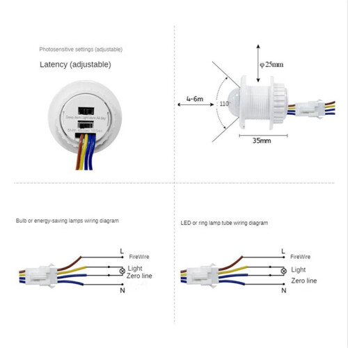 4Pcs Motion Sensor Light  110-220V PIR Sensor  Detection  Delay Adjustable Infrared Induction Detector 2