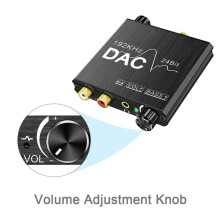 6X Convertidor de Audio Digital una Analógico de 192 KHz con Ajuste de Volumen y Graves, SPDIF Digital / Óptico / Coaxial una Estéreo Analógico