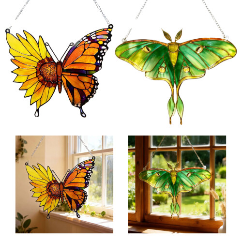 Vitrail suspendu, panneau de verre coloré,-Papillon 2