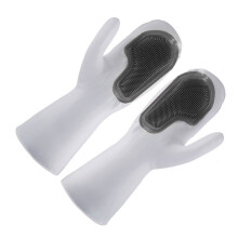 Gants de lavage en silicone imperméables, réutilisables, pour la cuisine, gris
