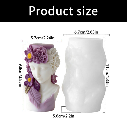 Moule en Silicone de cylindre de relief de fille de fleur pour 2