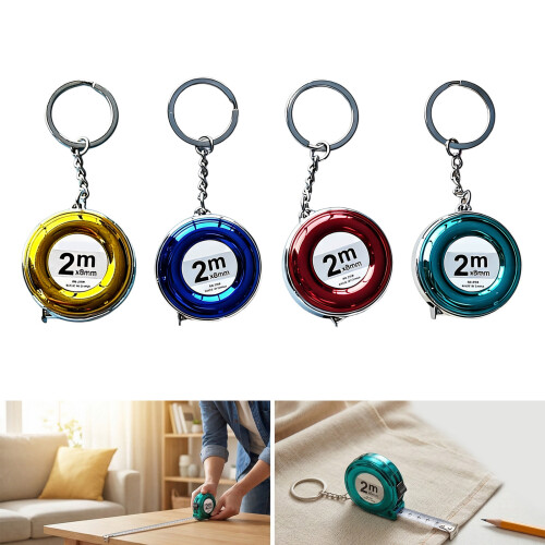 Convenient Retractable Keychain Ruler Tool 2M Length-Red 2