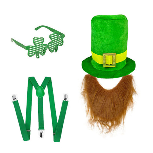 Green Hat and Beard Set for Patrick's Day Enthusiasts-Type E
