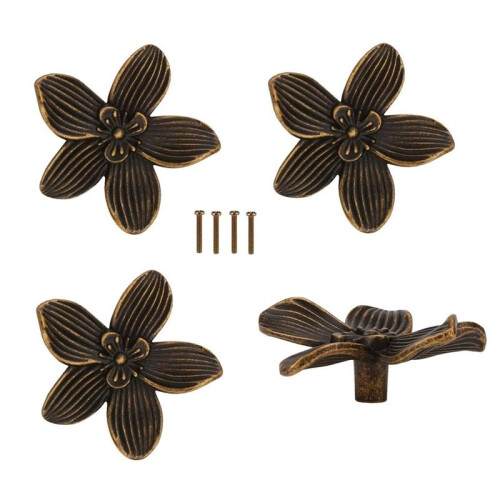 Flower Drawer Knobs Petal Cabinet Knobs Dresser Knobs Furniture Drawer Pulls Handles for Wardrobe Door Pulls Bronze