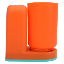 Modern Orange Toothbrush Holder with Cup – Wall Mount Compact Easy to Clean
