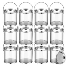 12Pack Clear Plastic Paint Cans Small Empty Paint Cans for Crafts Candy DIY Projects Party Favor Decor,3 x 3 Inches