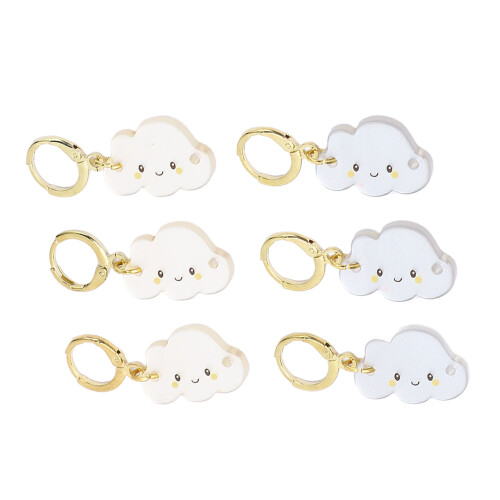 6Pcs Cloud Shape Knit Markers Locking Stitch Picks Plastic Gray & White