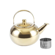 Round Coffee Teas Pots Stainsless Steel Teapots with-Gold small