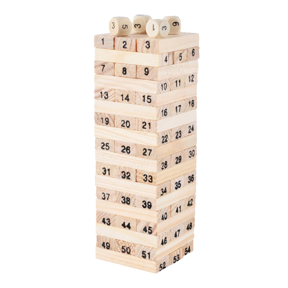 54-Piece Wooden Block Stacking Game with 4 Dice for Logical Thinking