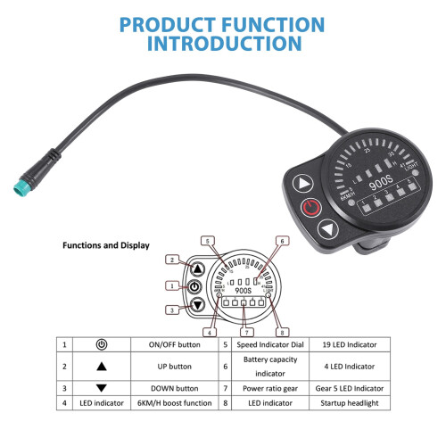 KT-900S E-Bike LED Display Meter Waterproof Connector Display Code Table Universal 24V/36V/48V Electric Bike Intelligent Control Panel 2