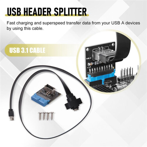 USB 3.1 Type C Front Panel Header Extension Cable 50 cm, USB 3.1 Type E to USB 3.1 Type C Cable,Gen 2 10 Gbps Cable 2