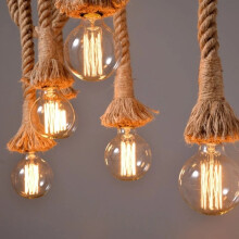 Retro Jute-Rep Pendellampor Industrial Loft Vintage Long Single  Roting Hanging Lamp LED Bulbs-100CM