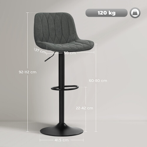 Homcom (Grey) HOMCOM Bar Stools Set of 2, Modern Armless Bar Chairs 2