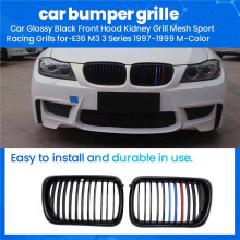 Car Glossy Black Front Hood Kidney Grill Mesh Sport Racing Grills for- E36 M3 3 Series 1997-1999 M-Color