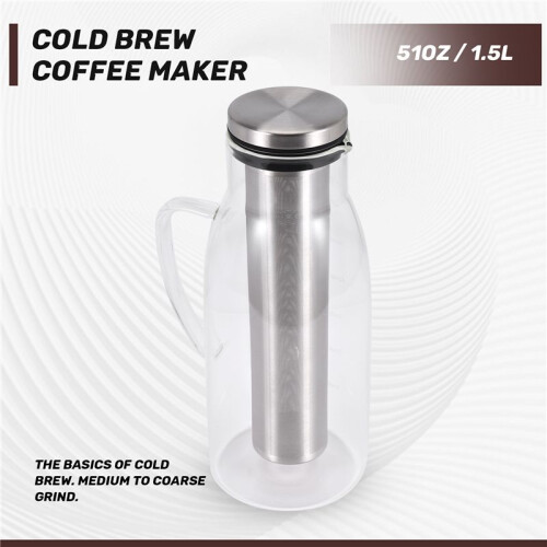 Cold Brew Coffee Maker,Iced Tea Pitcher Infuser with Lid&Scale,Dual Use Filter Coffee Pot ,51Oz/1.5L 1