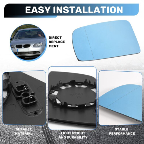 Left Door Wing Side Mirror Glass Heated with Backing Plate for - 5 Series E60 E61 E63 E64 2003-2010 51167251649 2