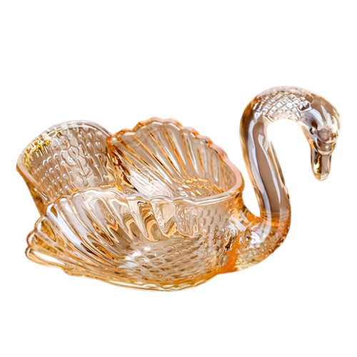 Modern Glass Cygne Shape Bowl Decorative Biscuits Storage-Amber