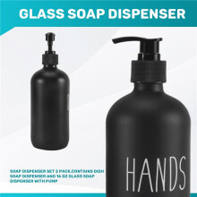 Juego de 2 Dispensadores de JabóN, Contiene un Dispensador de JabóN para Platos y un Dispensador de JabóN de Vidrio de 16 Oz con Bomba (Negro)