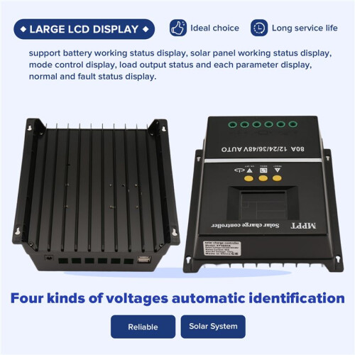 80A MPPT/PWM Solar Charge Controller 12V/24V/36V/48V Auto Controller Tools Solar PV Batteriladdare med LCD & Dual USB 2