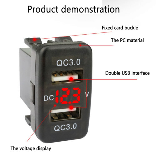 Car Dual USB3.0 Fast Charge con Display Voltmetro Caricabatteria da Auto Nero e Rosso per 1