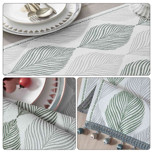 Corredor de Mesa de Linho de AlgodãO com 72 Polegadas de Comprimento, Corredores de Mesa de Primavera Folhas Verdes da Fazenda com Borlas, Cozinha 2