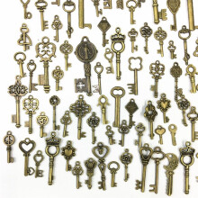 125St Mix Metall Retro MäSsing Vintage Brons Gammal Dekorativ Nyckel Steampunk Berlocker HäNgsmycken DIY