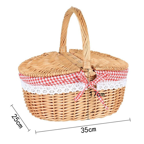 Lantlig FläTad Picknickkorg med Lock och Handtag och Foder för Picknick, Fester, BröLlop och BBQs 2