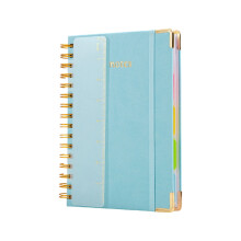 PU-notitieboekje met dubbele spiraalbinding, zak en-blauw