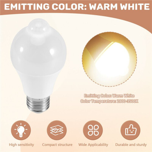 85-265V E27 PIR Motion Sensor Lamp 12W Bulb with Motion Sensor Infrared Motion Detector Security Light Warm Light 2